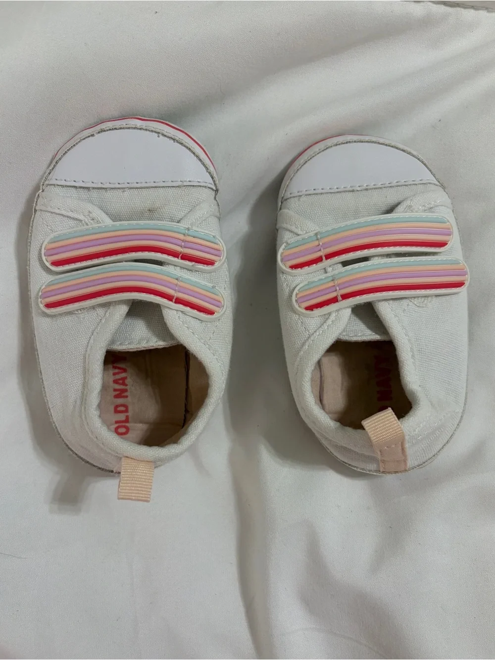 Old Navy Toddler White Canvas Shoes with Rainbow Stripes